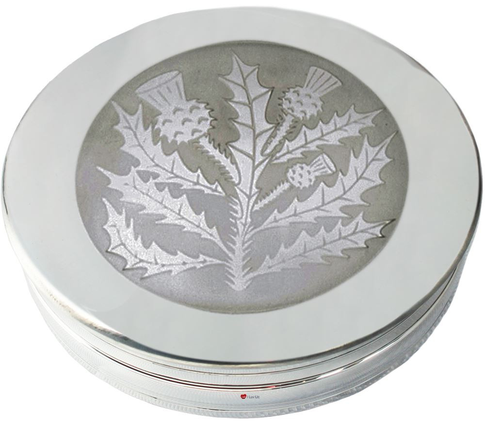 Trinket Box Pewter Large Classic Scottish Thistle Design on Lid 90mm
