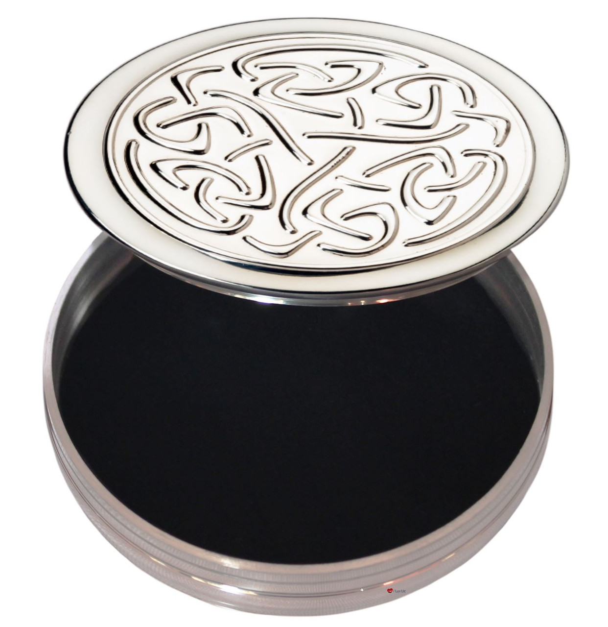Trinket Box Pewter Round with Celtic Scroll Design on Lid 50mm