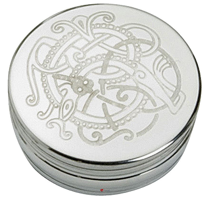 Trinket Box Pewter Round with Entwined Scottish Celtic Dragon on Lid 50mm