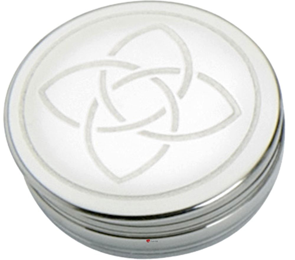 Trinket Box Pewter Round with Celtic Interlace Design on Lid 50mm