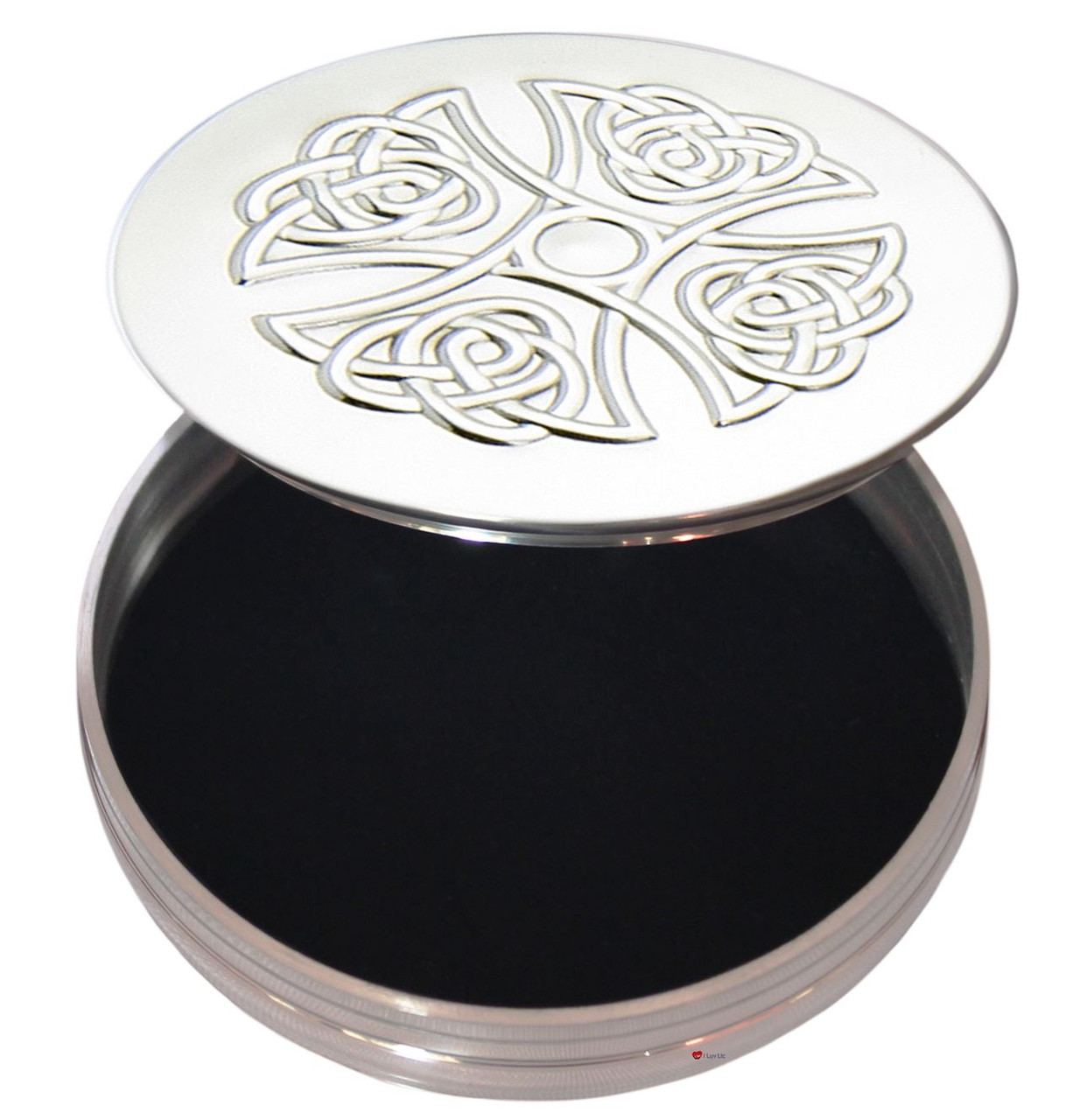 Trinket Box Pewter Large Celtic Knot Motif Cross on Lid 90mm