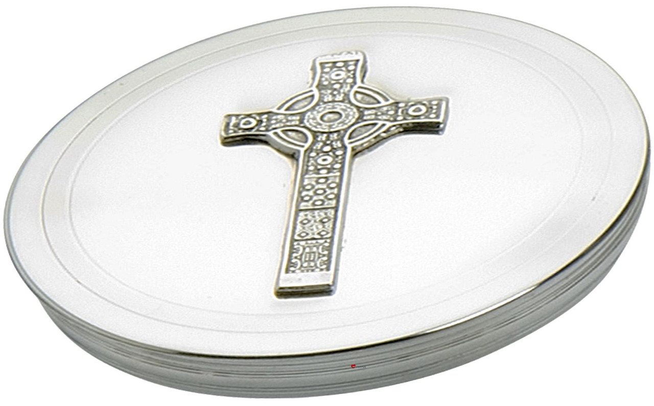Trinket Box Pewter Round with Scottish Iona Cross Emblem on Lid 50mm