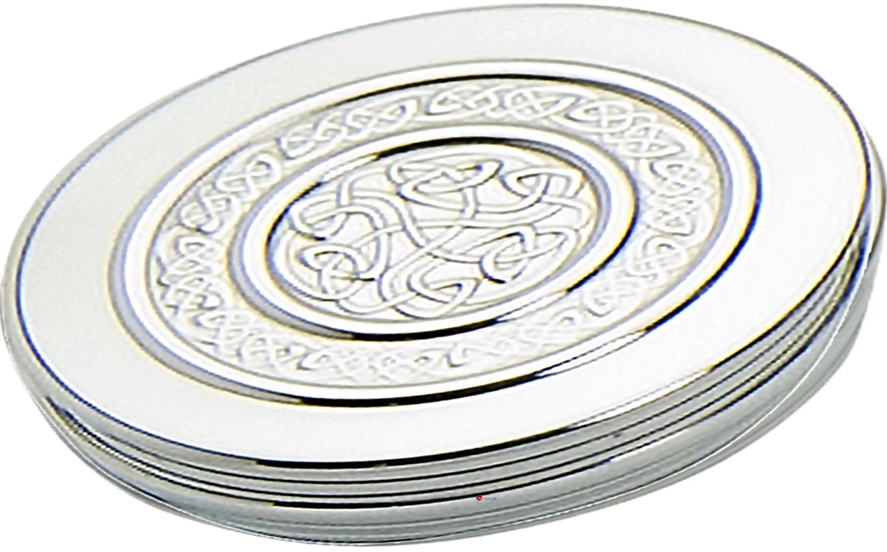 Trinket Box Pewter Round with Celtic Scroll Design Insert on Lid 50mm