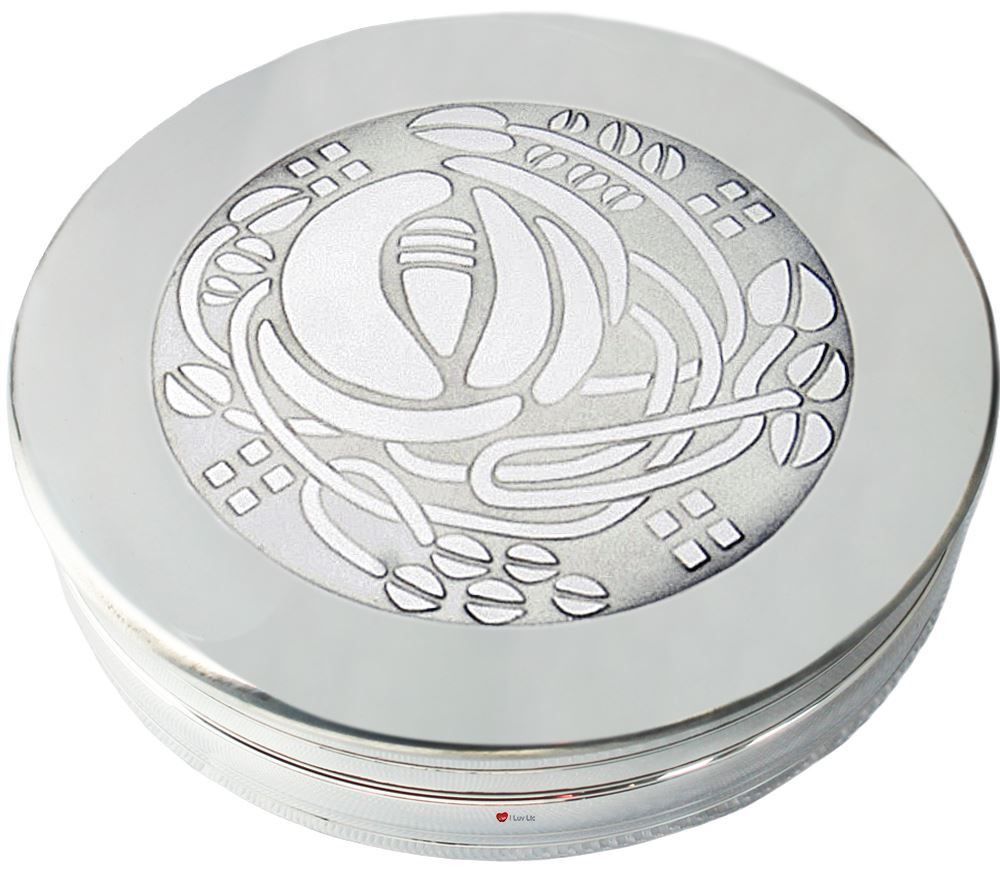 Trinket Box Pewter Large Charles Rennie Mackintosh Glasgow Rose Bud Lid 90mm