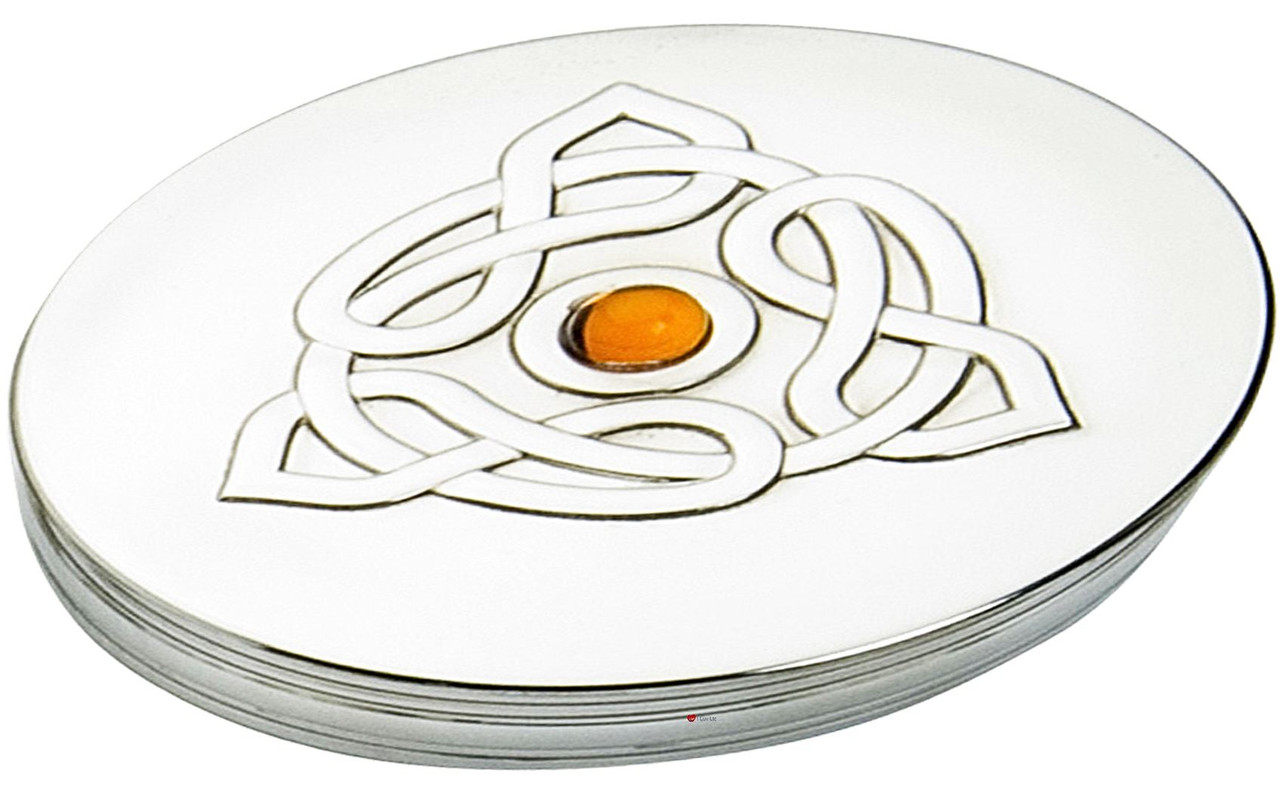 Trinket Box Pewter Large Celtic Trinity Inset Topaz Coloured Stone on Lid 90mm