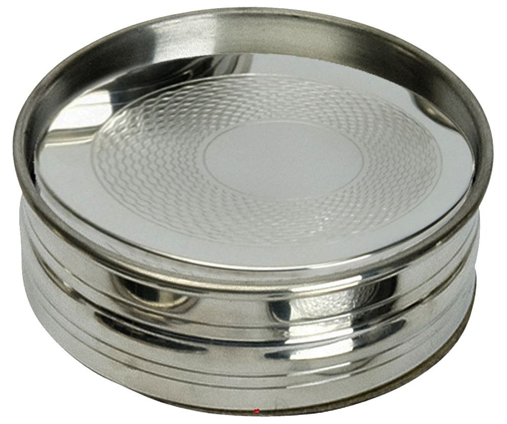 Set of Four Drinks Coasters in Pewter Engine Turned Milled Design Pewter Holder