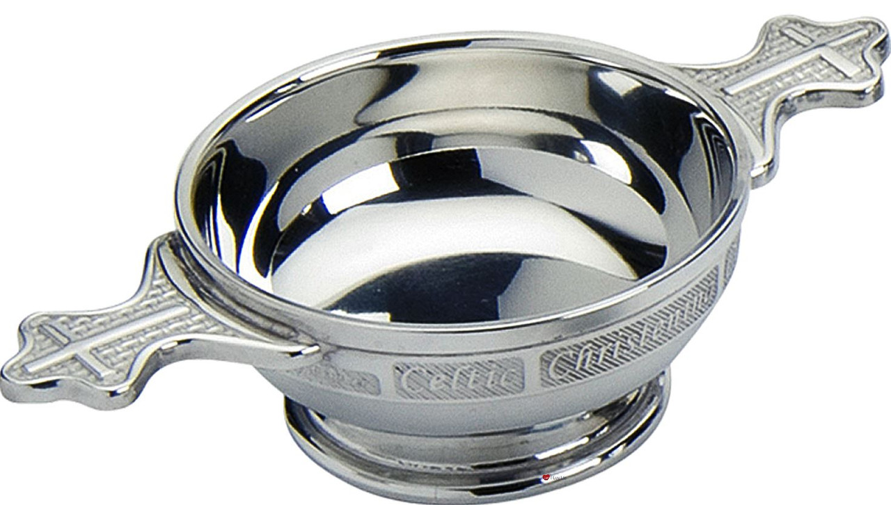Pewter Christening Quaich With Cross Style Handles Celtic Banding Great Christening Gift