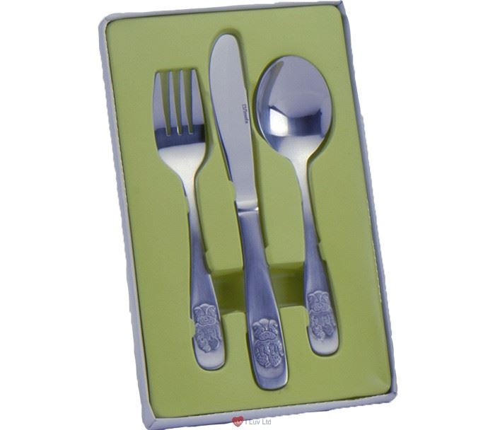 Babies 3 Piece Cutlery Set Teddy Bear Design Knife Fork Spoon Great Gift