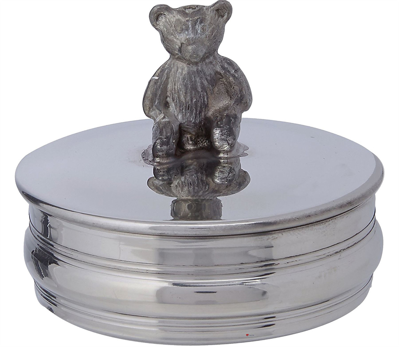 Christening Trinket Keepsake Memories Round Box with Sitting Teddy Bear Great Gift