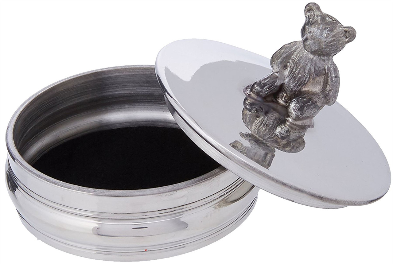 Christening Trinket Keepsake Memories Round Box with Sitting Teddy Bear Great Gift
