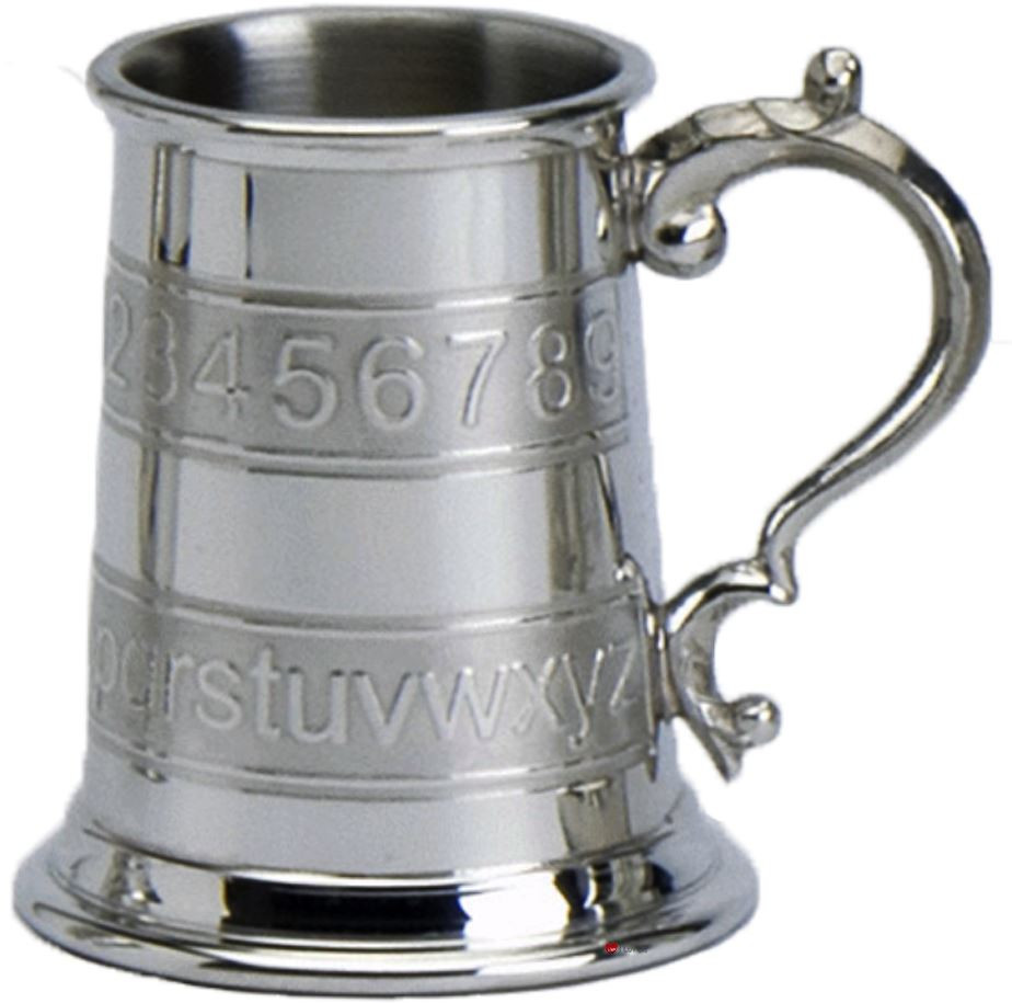 Christening Gift Child's Tankard Pewter Classic Alphabet and Number Wrap