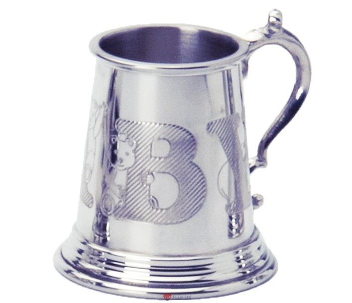 Child's Christening 1/4 pt Tankard Pewter Cup Word Wrap Baby Teddy Engravable