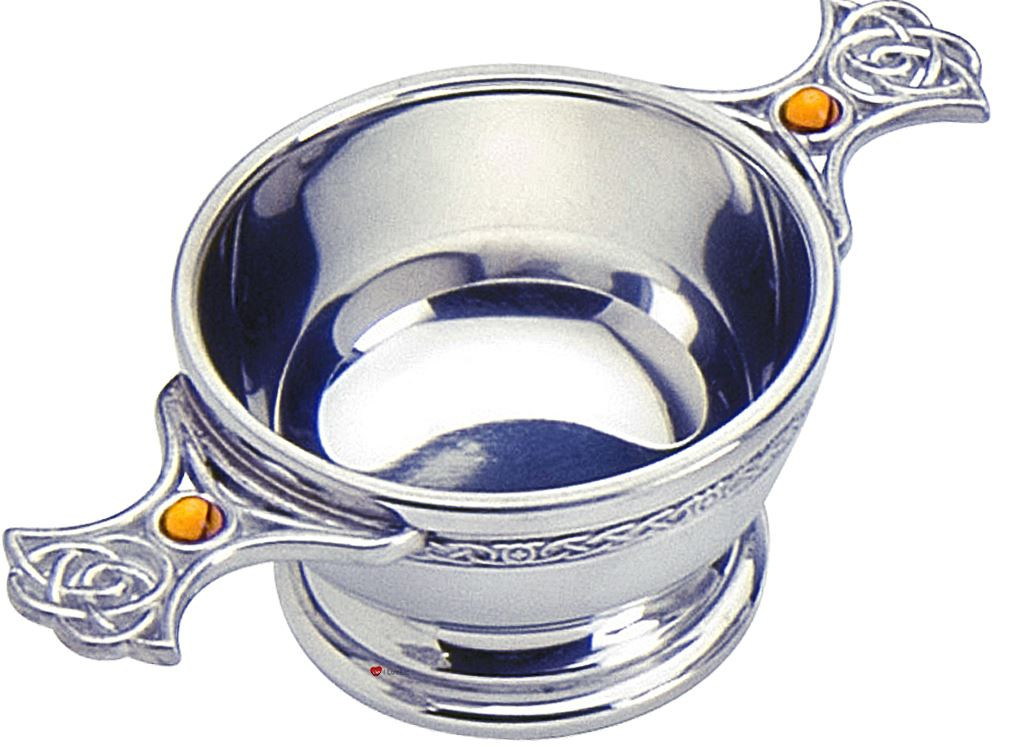 Scottish Quaich Celtic Handles Topaz Coloured Stone 2" Bowl Cup of Friendship Ideal Gift