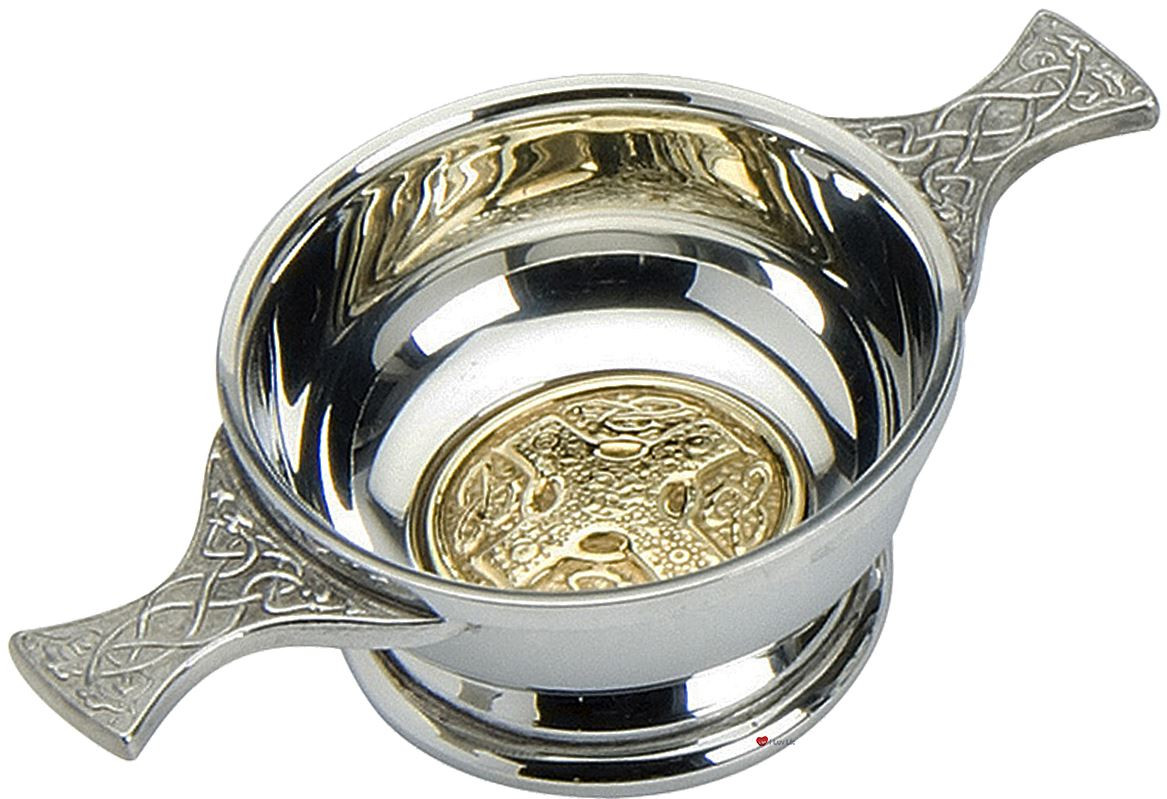 Scottish Quaich Celtic Cross Brass Handles 2" Bowl Pewter Cup of Friendship Ideal Gift