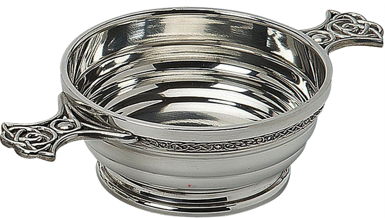 Scottish Quaich with Celtic Knot Handles Ribbed 4" Bowl Pewter Cup of Friendship Ideal Gift