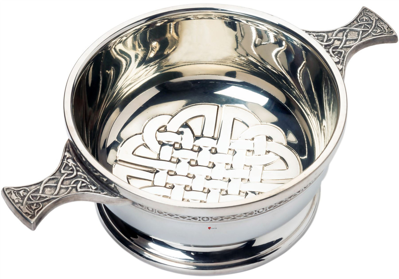 Scottish Design Pewter Quaich with Keltic Knot Design With Celtic Handles 4" Ideal Gift