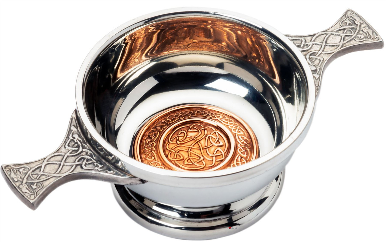 2" Quaich with Scottish Celtic Design Copper Insert Celtic Design Handles Ideal Gift