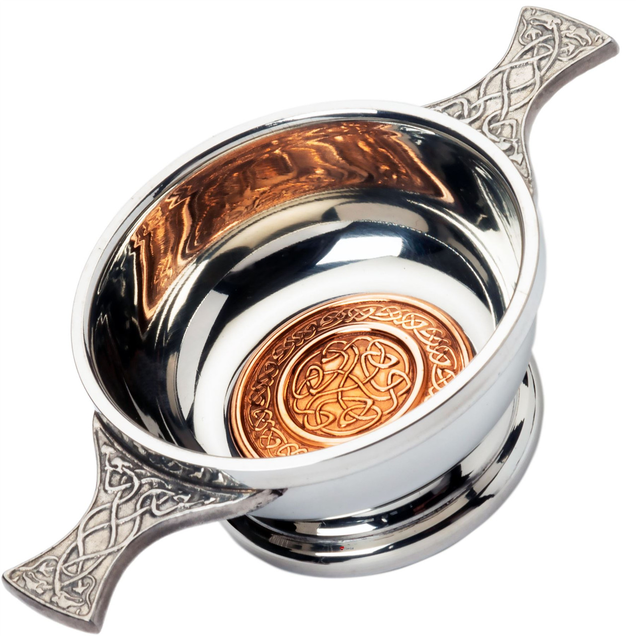 2" Quaich with Scottish Celtic Design Copper Insert Celtic Design Handles Ideal Gift
