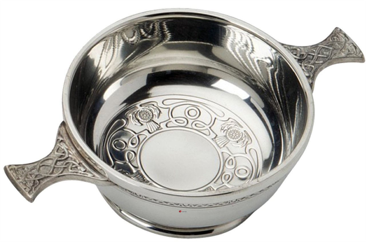 Scottish Quaich With Celtic Handles and Thisle Design 4" Ideal Gift