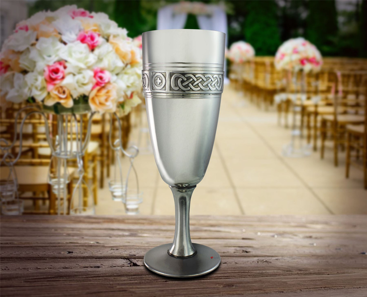 Pewter Celtic Banded Champagne Flute and Wine Goblet 7" Ideal Wedding Gift