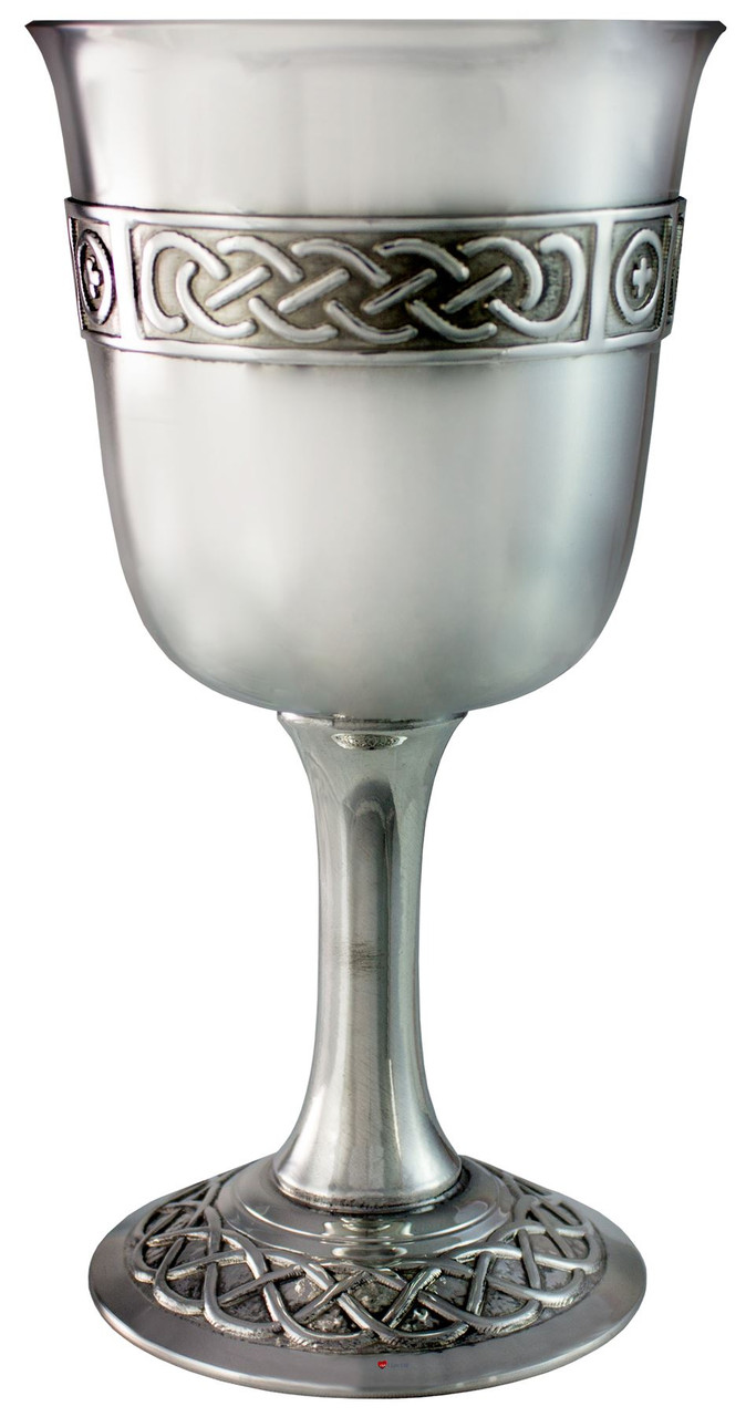 Pewter Wine Chalice Goblet Flared Lip Celtic Band Ornate Base 6" Ideal Gift