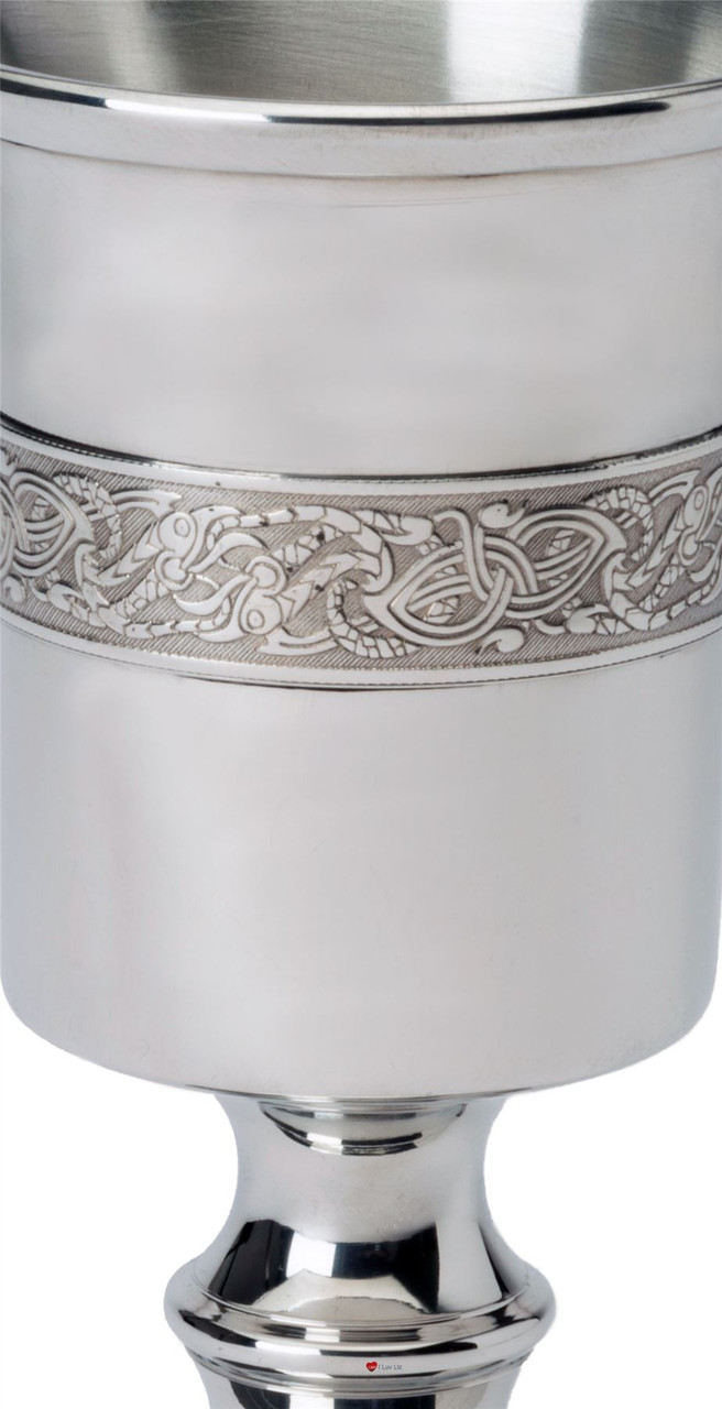 370ml Chalice With Celtic Dragon Design Banding Made from Pewter Ideal Gift