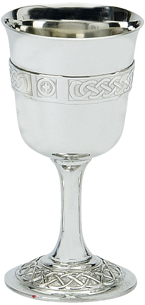 Pewter Chalice Wine Goblet Flared Lip Celtic Band Ornate Base 5" Ideal Gift