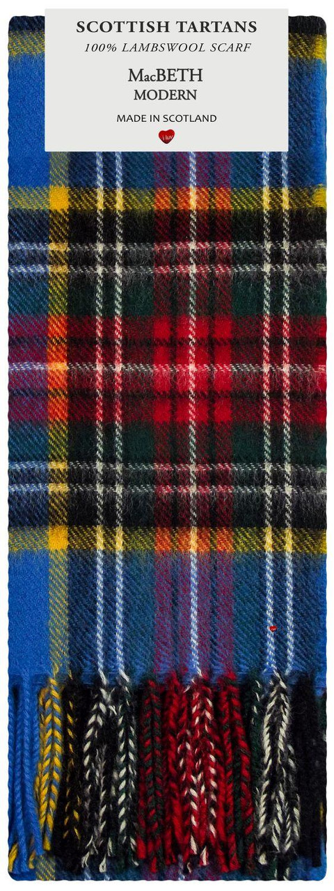 MacBeth Modern Tartan Plaid 100% Lambswool Clan Scarf Made in Scotland