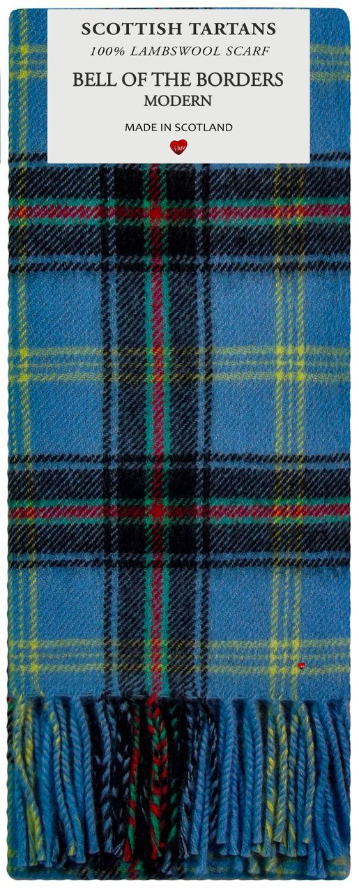 Bell of the Borders Modern Tartan Plaid 100% Lambswool Clan Scarf Made in Scotland