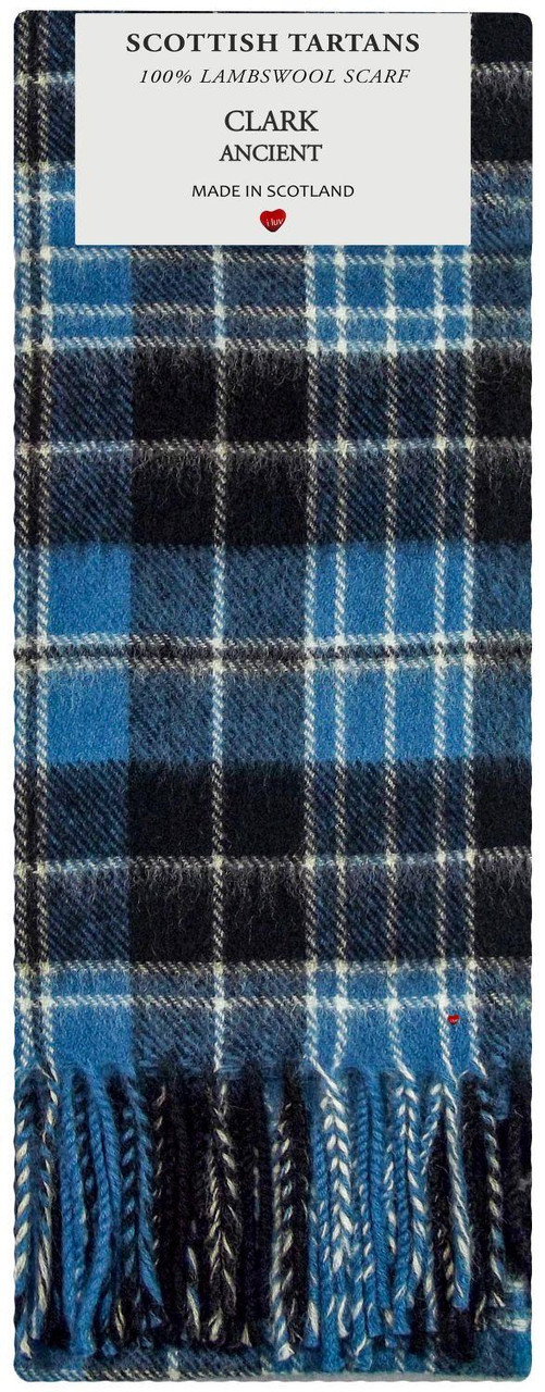 Clark Ancient Tartan Plaid 100% Lambswool Clan Scarf Made in Scotland
