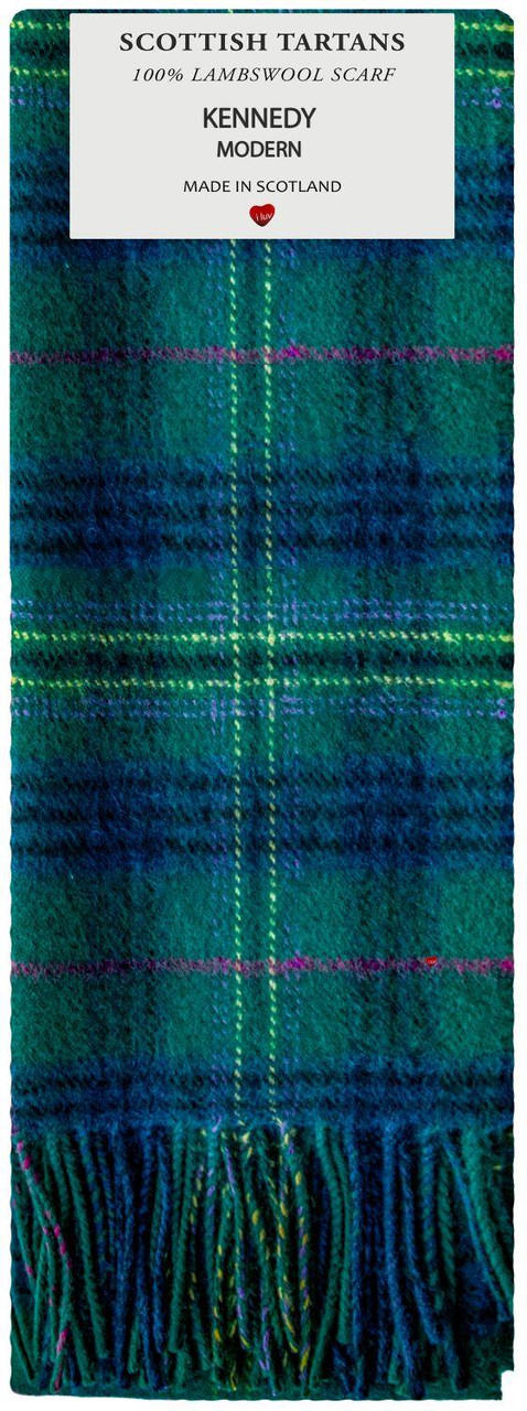 Kennedy Modern Tartan Plaid 100% Lambswool Clan Scarf Made in Scotland