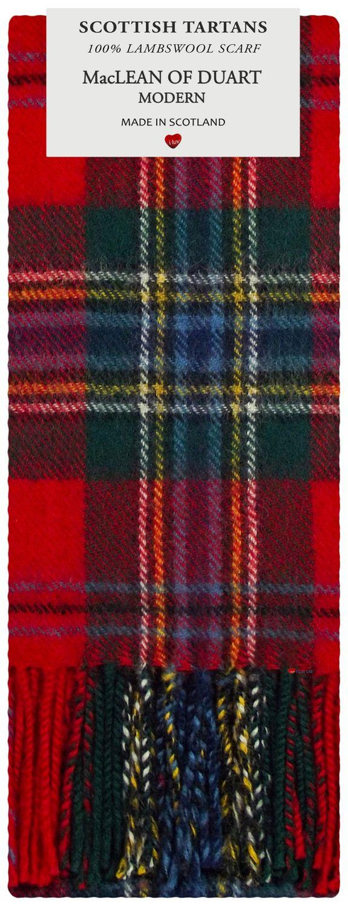 MacLean of Duart Modern Tartan Plaid 100% Lambswool Clan Scarf Made in Scotland