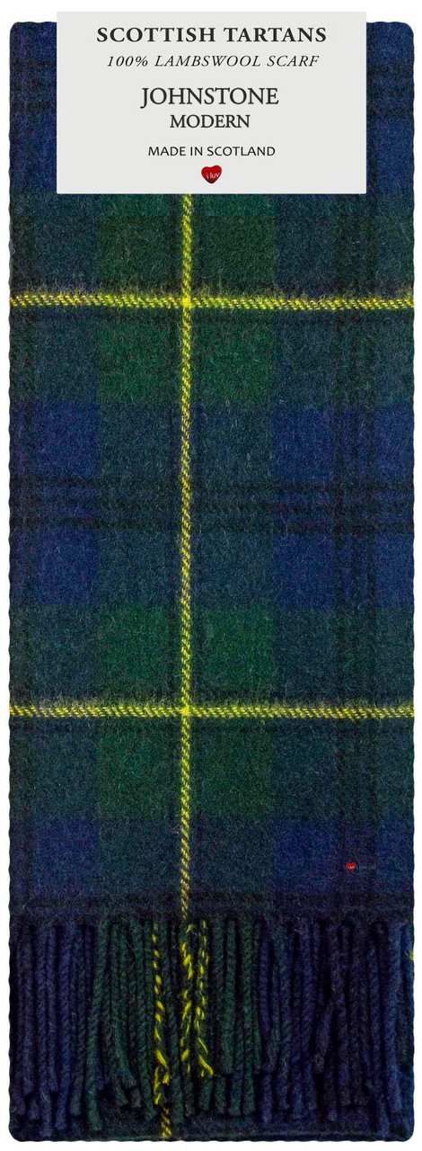 Johnstone Modern Tartan Plaid 100% Lambswool Clan Scarf Made in Scotland