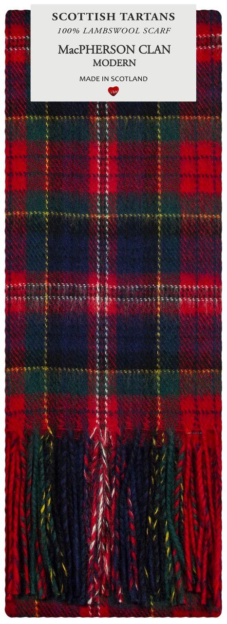 MacPherson Clan Modern Tartan Plaid 100% Lambswool Clan Scarf Made in Scotland