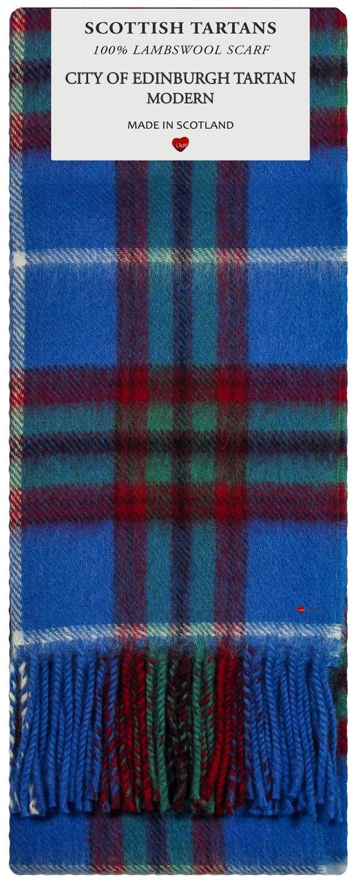 City of Edinburgh Modern Tartan Plaid 100% Lambswool Clan Scarf Made in Scotland