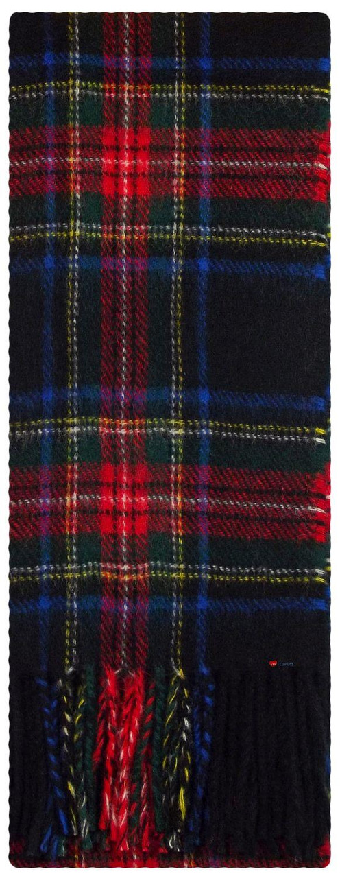 Stewart Black Modern Tartan Plaid 100% Lambswool Clan Scarf Made in Scotland