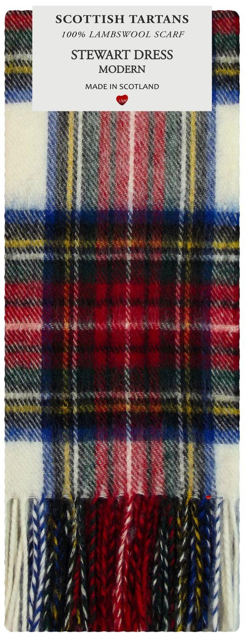 Stewart Dress Modern Tartan Plaid 100% Lambswool Clan Scarf Made in Scotland