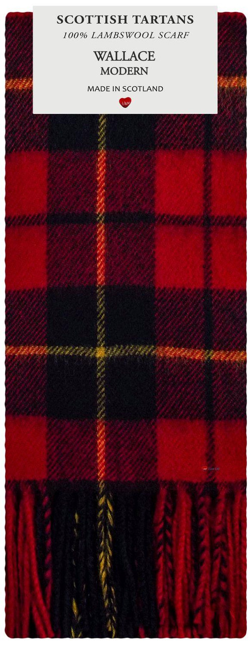 Wallace Modern Tartan Plaid 100% Lambswool Clan Scarf Made in Scotland