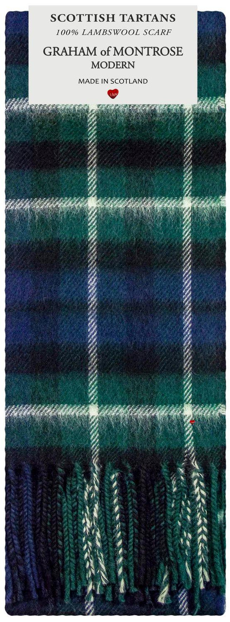 Graham of Montrose Modern Tartan Plaid 100% Lambswool Scarf Made in Scotland