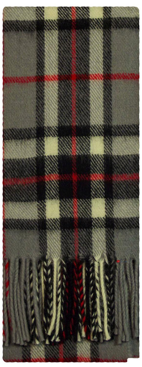 Thomson Grey Modern Tartan Plaid 100% Lambswool Clan Scarf Made in Scotland