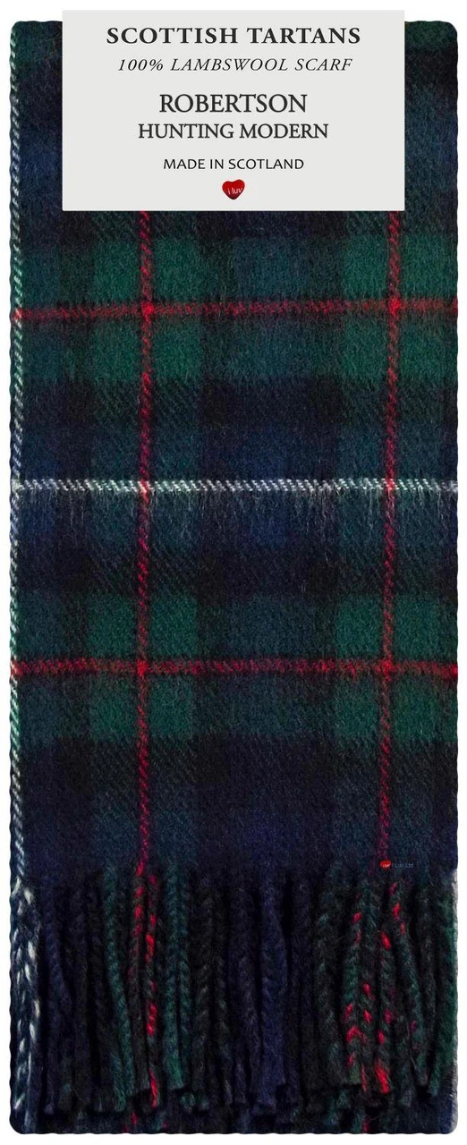 Robertson Hunting Modern Tartan Plaid 100% Lambswool Clan Scarf Made in Scotland