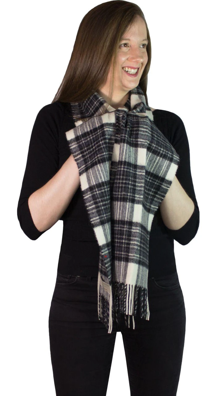 Stewart Grey Dress Modern Tartan Plaid 100% Lambswool Clan Scarf Made in Scotland