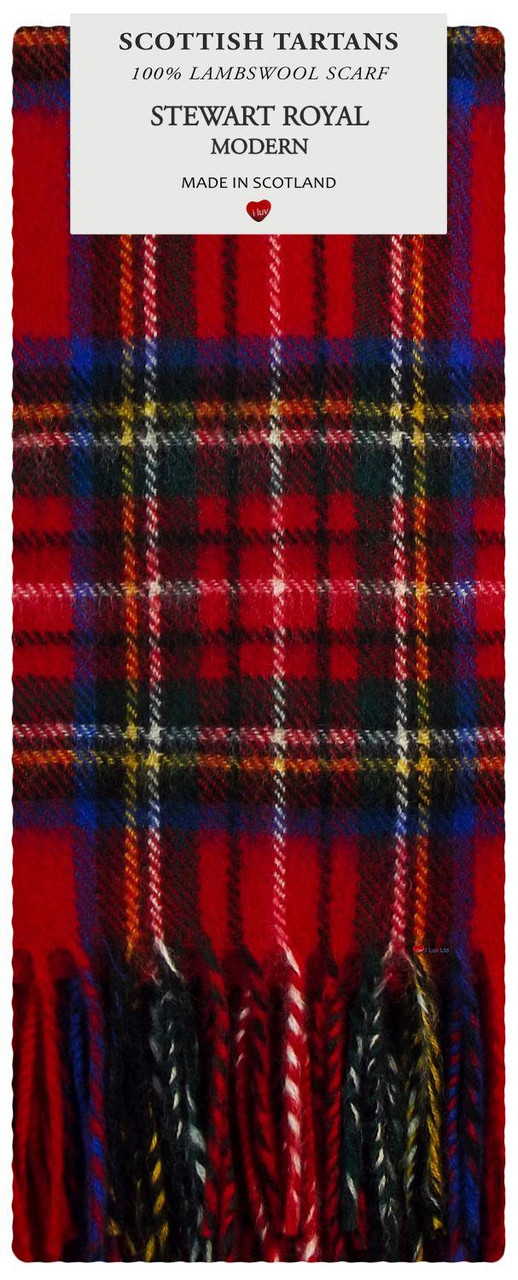 Stewart Royal Modern Tartan Plaid 100% Lambswool Clan Scarf Made in Scotland