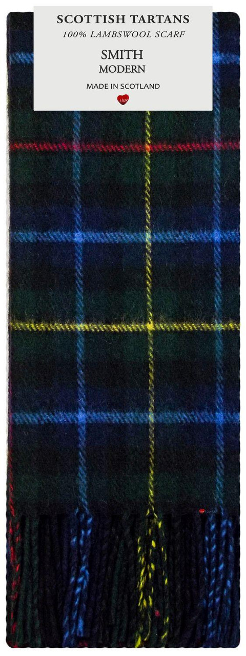 Smith Modern Tartan Plaid 100% Lambswool Clan Scarf Made in Scotland