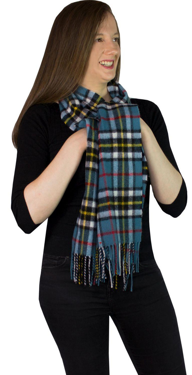 Thomson Blue Modern Tartan Plaid 100% Lambswool Clan Scarf Made in Scotland