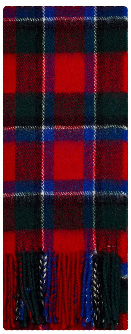 Sinclair Red Modern Tartan Plaid 100% Lambswool Clan Scarf Made in Scotland