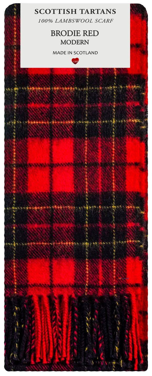 Brodie Red Modern Tartan Plaid 100% Lambswool Clan Scarf Made in Scotland