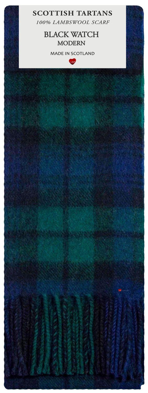 Black Watch Modern Tartan Plaid 100% Lambswool Clan Scarf Made in Scotland