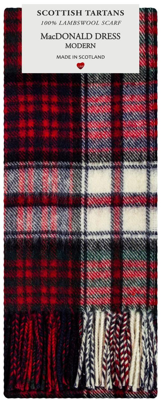 MacDonald Dress Modern Tartan Plaid 100% Lambswool Clan Scarf Made in Scotland