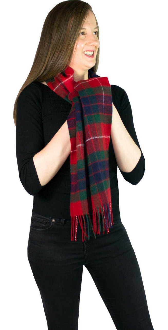 Fraser Red Modern Tartan Plaid 100% Lambswool Clan Scarf Made in Scotland